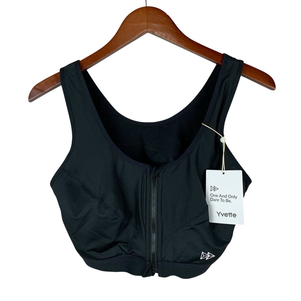 New Yvette Sports Bra Black Front Closure Size 42DD